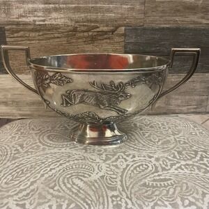 Vagabond House Noble Elk Pewter Gravy Sauce Boat, Bowl Pedestal trophy style